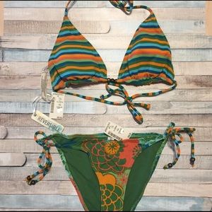 NWT Aeropostale Reversible Stripes & Jungle Bikini